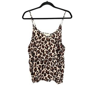 CHARLIE PAIGE Leopard Print Sleeveless Blouse Cami Tan Black L